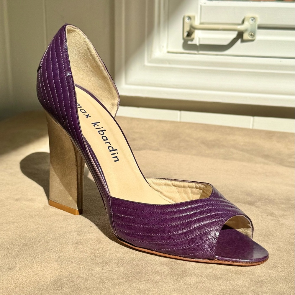 💜 Max Kibardin Purple Leather D'Orsay Peep Toe Sculpture Pumps 38.5 8.5 Italy